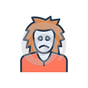 Color illustration icon for Sad, unhappy and sorrowful