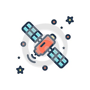 Color illustration icon for Satellite, planetoid and connection