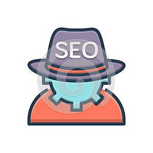 Color illustration icon for Seo Blackhat, cogwheel and development