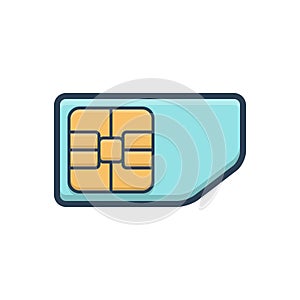 Color illustration icon for Simcard, card and microchip