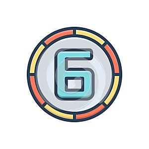 Color illustration icon for Sixth, number and mathematical