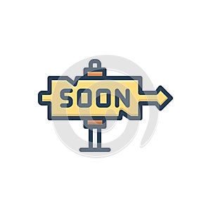 Color illustration icon for Soon, shortly and coming