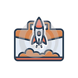 Color illustration icon for Startup, launch and spaceship