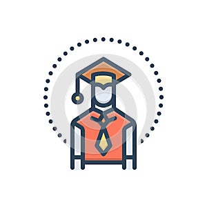 Color illustration icon for Student, pupil and diploma