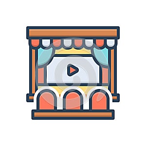 Color illustration icon for Theaters, chair and stage