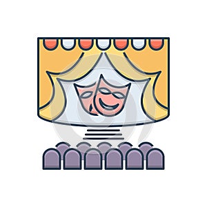 Color illustration icon for Theatre, stage and spotlight