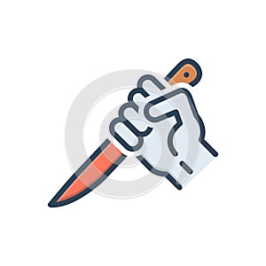 Color illustration icon for Threaten, knife and crazy