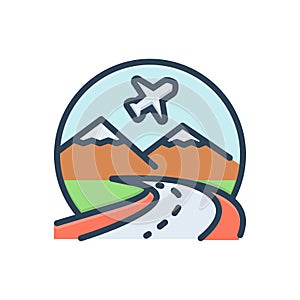 Color illustration icon for Tourism, touring and ramble