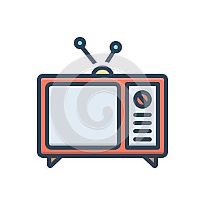 Color illustration icon for Tv, antenna and channel