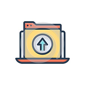 Color illustration icon for Uploaded, file and transmit