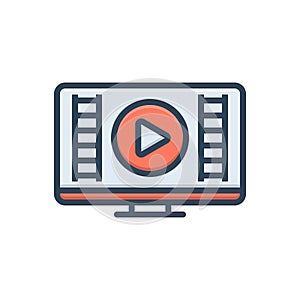 Color illustration icon for Video, demonstrate and player