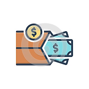 Color illustration icon for Wage, pay and money