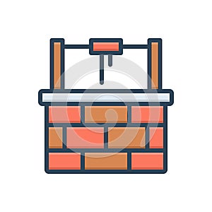 Color illustration icon for Well, water and village