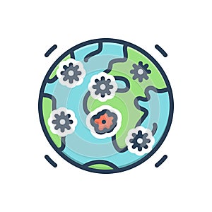 Color illustration icon for Widespread, bacteria and pandemic