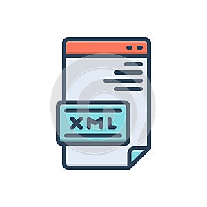 Color illustration icon for Xml, document and language