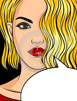 Color illustration of a portrait of a girl. The face of a beautiful girl with medium-length blonde hair. Modern young girl