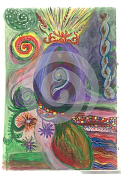 Color illustration of the psychedelic portal. Magic gates, ornaments.