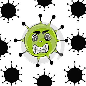 Color illustration of viruses in black and green.