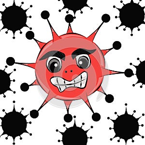 Color illustration of viruses in black and red.