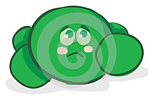 A color illustration of a woeful green peas, vector or color illustration