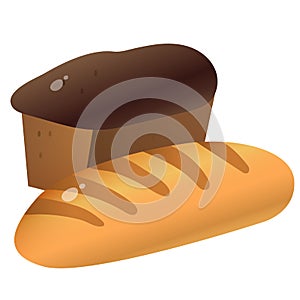 Color image of bread with wheat loaf on white background. Food and meals. Vector illustration