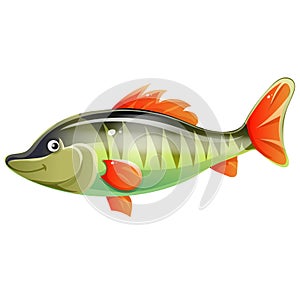 Color image of cartoon big fish on white background. Hobby and fishery. Vector illustration