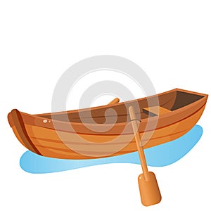 Color image of cartoon boat with paddles on white background. Hobby and fishery. Vector illustration