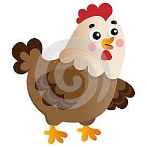 Color image of cartoon chicken or hen on white background. Farm animals. Vector illustration for kids