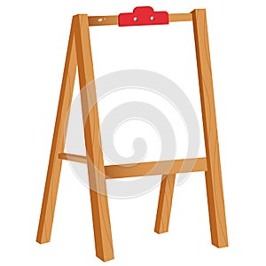 Color image of cartoon easel with canvas on white background. Art and drawing. Vector illustration for kids