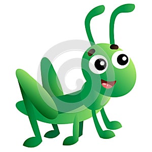 Color image of cartoon grasshopper on white background. Vector illustration for kids