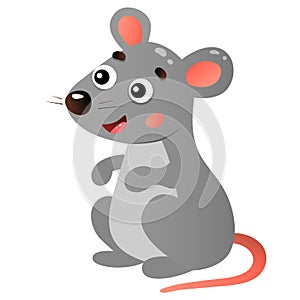 Color image of cartoon mouse on white background. Animals. Vector illustration for kids