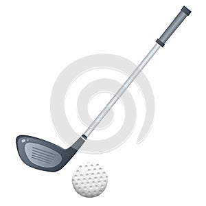 Color image of cartoon putter with golf ball on white background. Sports equipment. Golf. Vector illustration