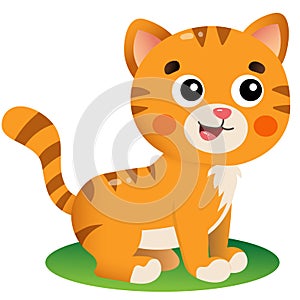 Color image of cartoon red cat on white background. Pets. Vector illustration for kids