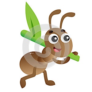 Color image of cartoon worker ant on white background. Insects. Vector illustration for kids