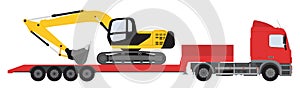 Color image of an excavator on a trawl. Vector illustration.