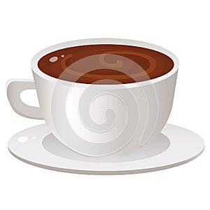 Color image of hot cup of coffee on white background. Food and meals. Vector illustration