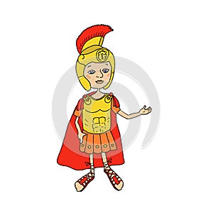 Color Image Roman gladiator in armor, helmet and candals.