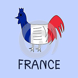 Color Imitation of France Flag with Gallic Rooster, National Animal