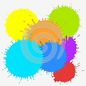 Color ink blots isolated on white background. Colorful vector illustration of paint splashes. Multicolored splash elements.