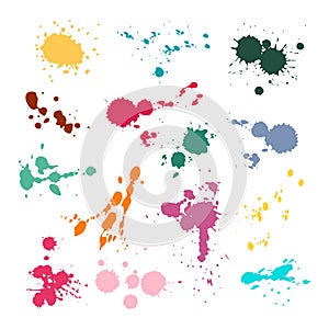 Color ink spot set. Splash and drop colours, colored stain paints blotting stain vector colorful collection