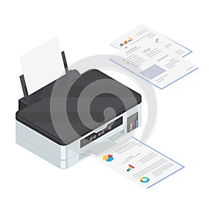 Color inkjet printer at work isometric icon