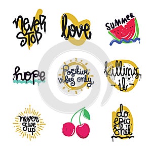 Color inspirational vector illustration set, motivational quotes