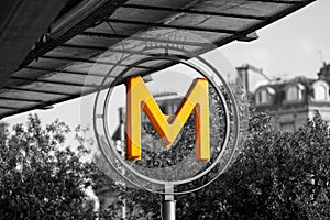 Color isolated yellow Paris metro sign