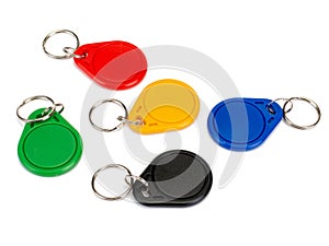 Color key fobs contactless authentication NFC and RFID on a table