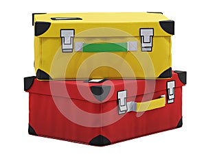 Color kids storage boxes for toys. 3d render