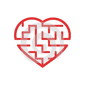 Color labyrinth heart. Game for kids and adult. Puzzle for children. Maze conundrum. Valentine`s Day. Flat vector illustration