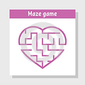 Color labyrinth heart. Game for kids and adult. Puzzle for children. Maze conundrum. Valentine`s Day. Flat vector illustration