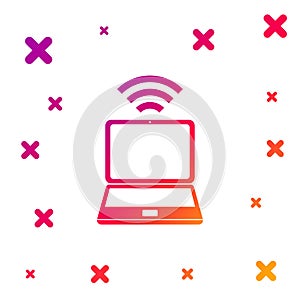 Color Laptop and free wi-fi wireless connection icon isolated on white background. Wireless technology, wi-fi connection