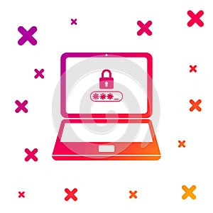 Color Laptop with password notification and lock icon on white background. Concept of security, personal access, user