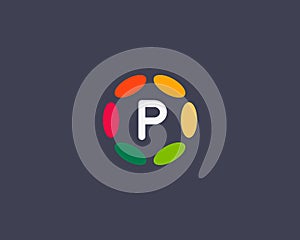 Color letter p logo icon vector design. Hub frame logotype